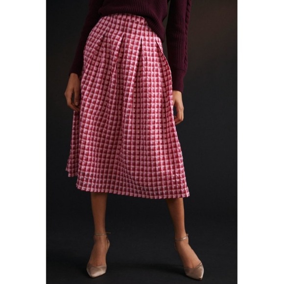 NEW Eva Franco Pink TEXTURED PLAID Midi Skirt WOMEN 2 Party ANTHROPOLOGIE - Picture 11 of 12